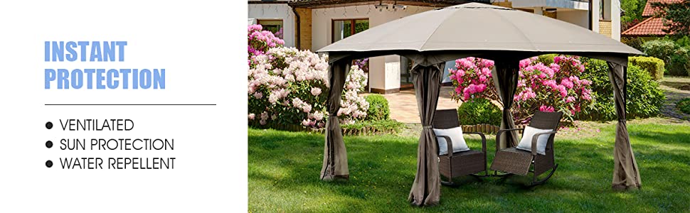 11.5 x 11.5FT Outdoor Gazebo Patio Fully Enclosed Canopy Tent with 4 Removable Netting Walls