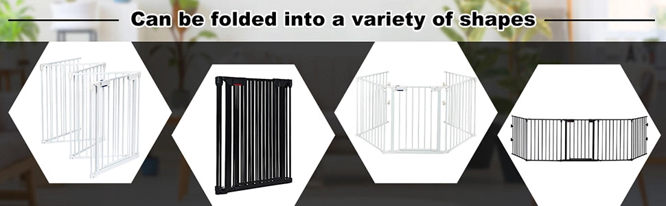 115 Inch Length 5 Panel Adjustable Wide Fireplace Metal Fence 3-In-1 Heavy-Duty Steel Gate with Double Safety Lock