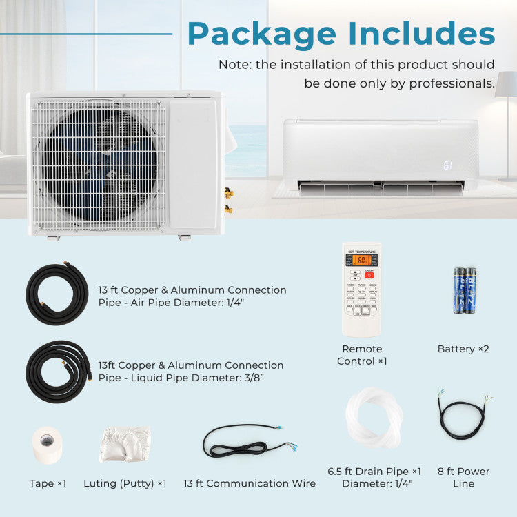 12000 BTU Mini Split Air Conditioner and Heater 21 SEER2 208-230V  Wall-Mounted Ductless AC Unit with Remote Control and Self-Cleaning Function