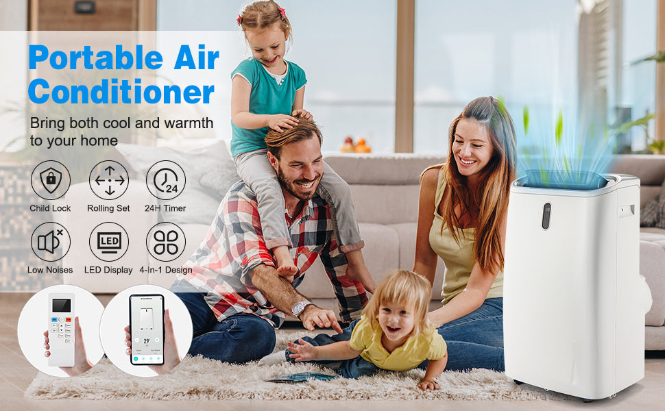 12000BTU Portable Air Conditioner 4-in-1 Oscillation Air Cooler with 3 Speeds and WiFi Smart Control