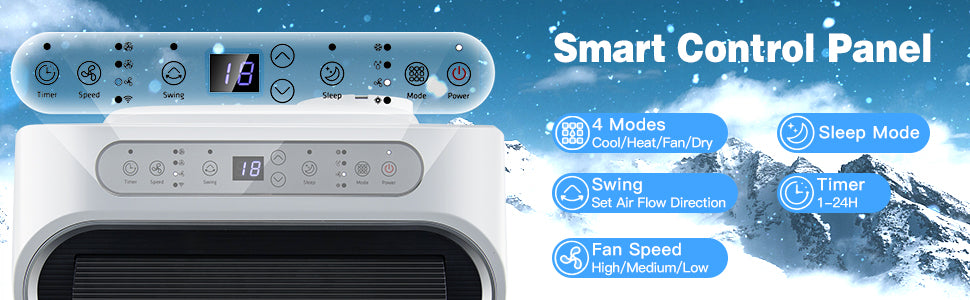 12000BTU Portable Air Conditioner 4-in-1 Oscillation Air Cooler with 3 Speeds and WiFi Smart Control