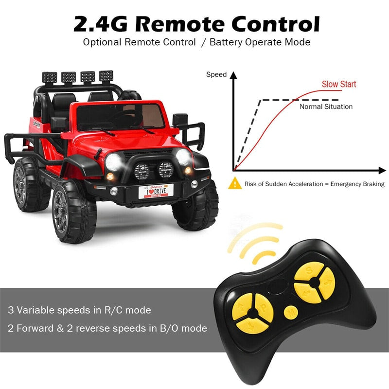 12V  2-Seater Kids Ride on Truck Car Powered Electric Vehicle Toy With Parent Remote Control & LED Lights