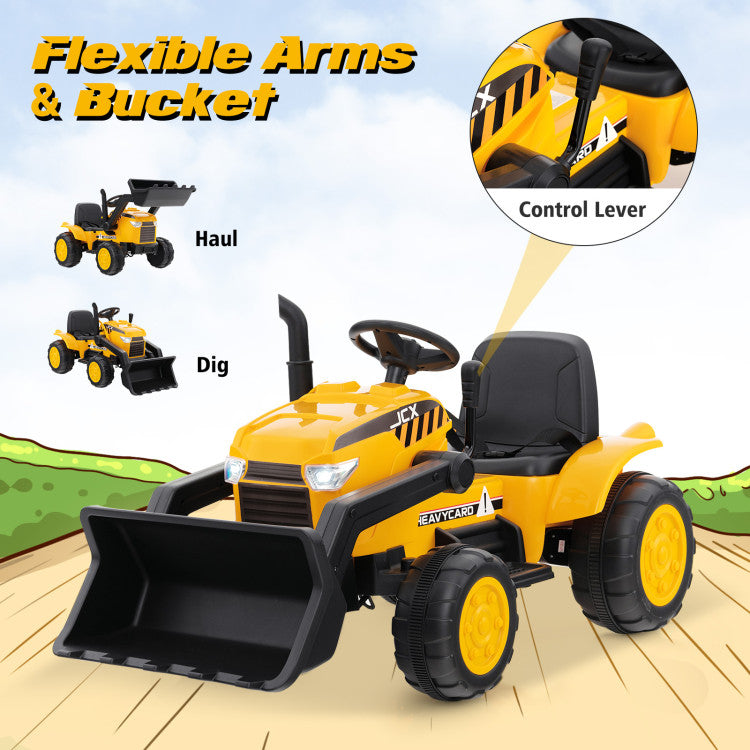 12V Kids Ride-On Excavator Tractor Toddlers Battery Powered Toy Loader Digger Vehicle Truck with Remote Control and Adjustable Digging Bucket