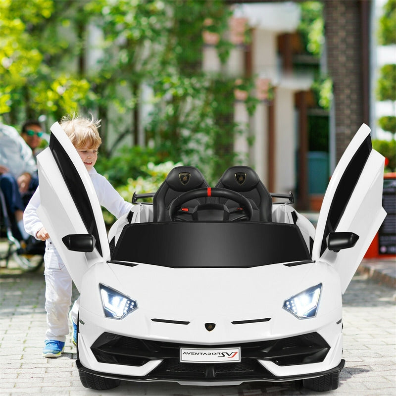 Kids Electric Ride On 12V Licensed Lamborghini Aventador SVJ Battery Powered Sports Car Toy with LED Headlights and R/C