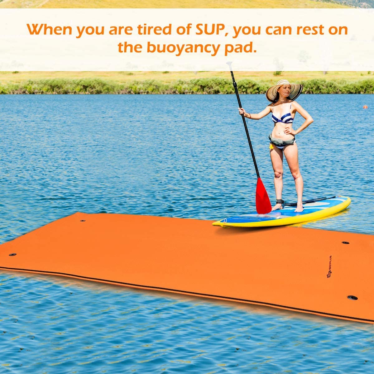 Floating Water Mat for Lake, Pool, and Sea, 3-Layer XPE Foam  9'/10'/12'/15'/18' x 6' Water Pad with Storage Straps for Adults Outdoor  Water Activities 