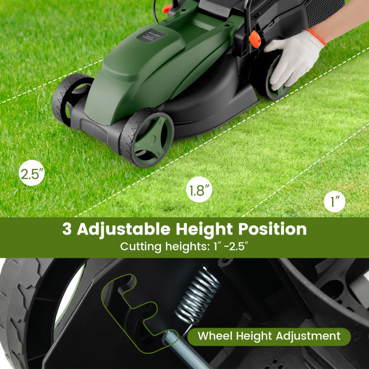 13.5 Inch Electric Corded Lawn Mower 10 Amp 2-in-1 Electric Grass Dethatcher & Scarifier with Adjustable Height and Collection Box