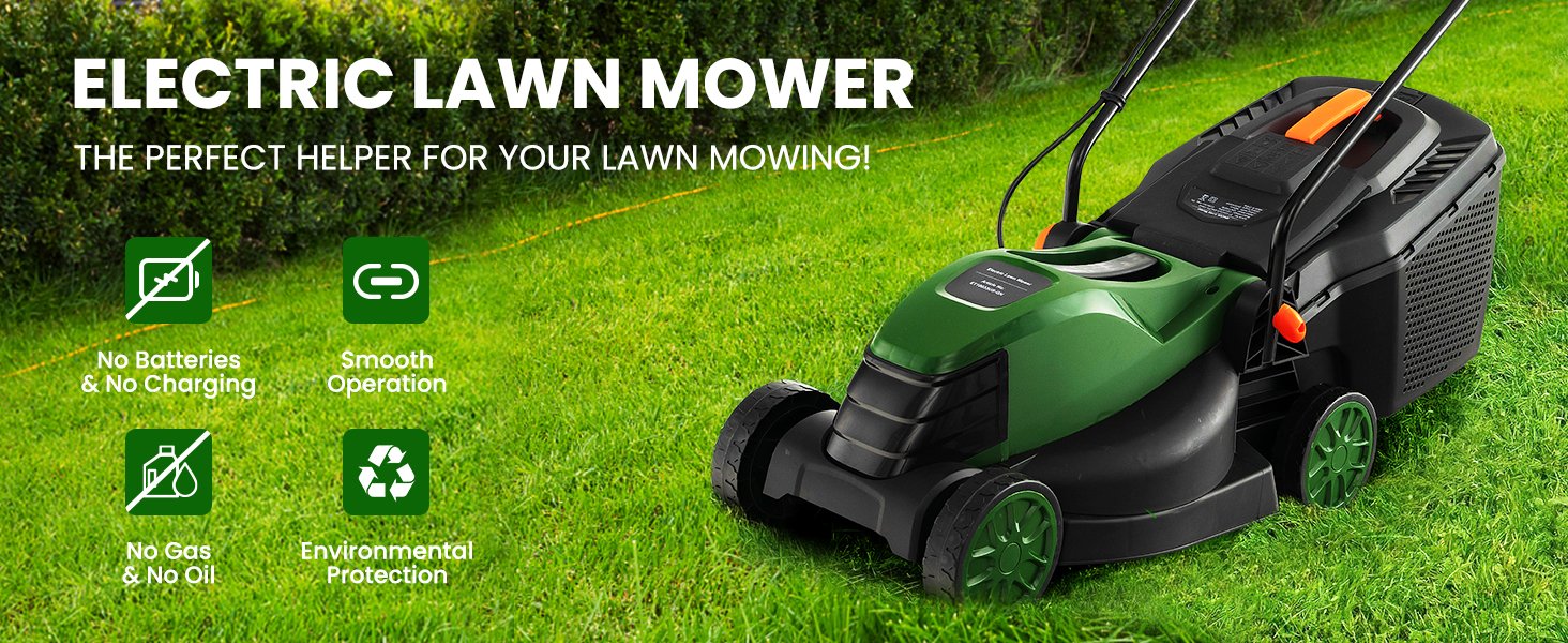 13.5 Inch Electric Corded Lawn Mower 10 Amp 2-in-1 Electric Grass Dethatcher & Scarifier with Adjustable Height and Collection Box