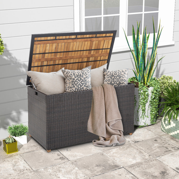 134 Gallon Outdoor Rattan Storage Box 2-in-1 Patio Deck Box Storage Container