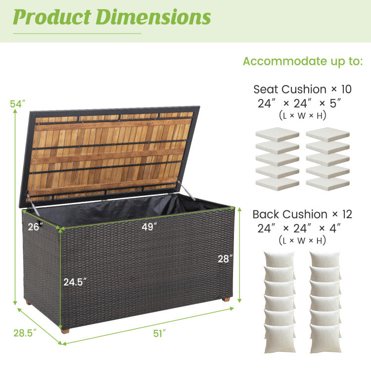 134 Gallon Outdoor Rattan Storage Box 2-in-1 Patio Deck Box Storage Container