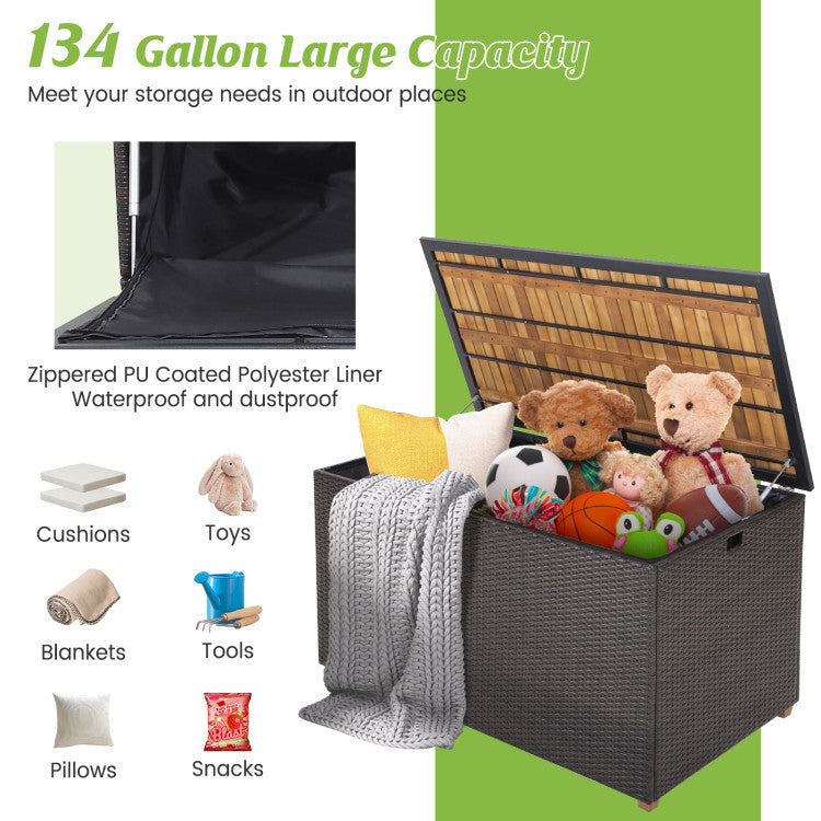 134 Gallon Outdoor Rattan Storage Box 2-in-1 Patio Deck Box Storage Container