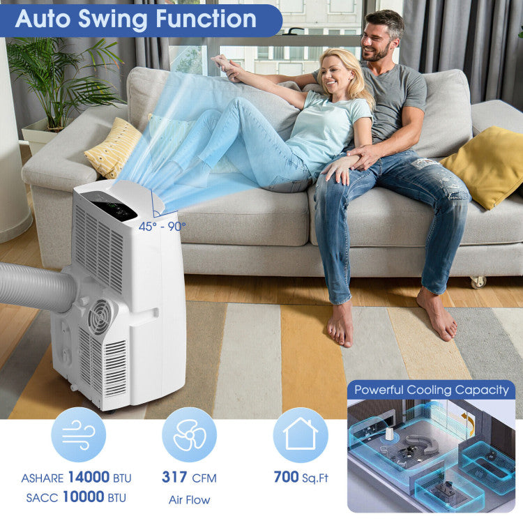 14000BTU Portable Air Conditioner 4-in-1 AC Unit with Remote Control and 24H Timer