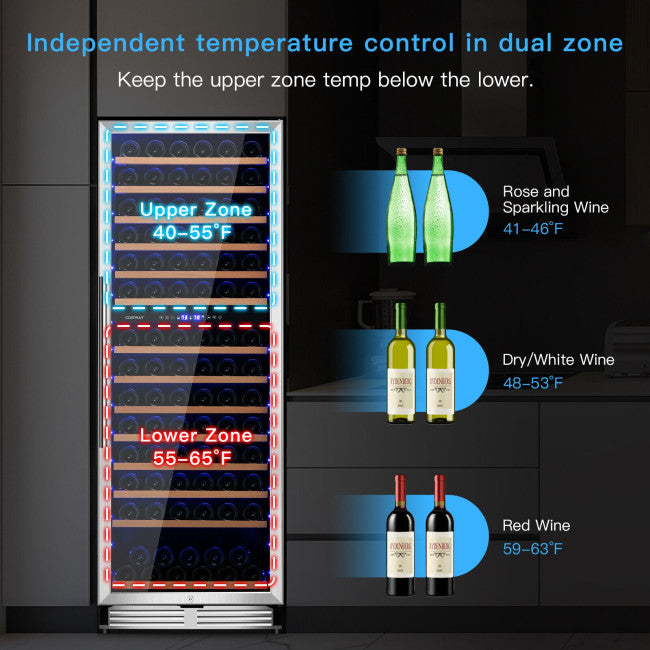 154-Bottle Freestanding Wine Cooler Refrigerator 23.5 Inch Dual Zone Beverage Cellar with Temperature Memory Function