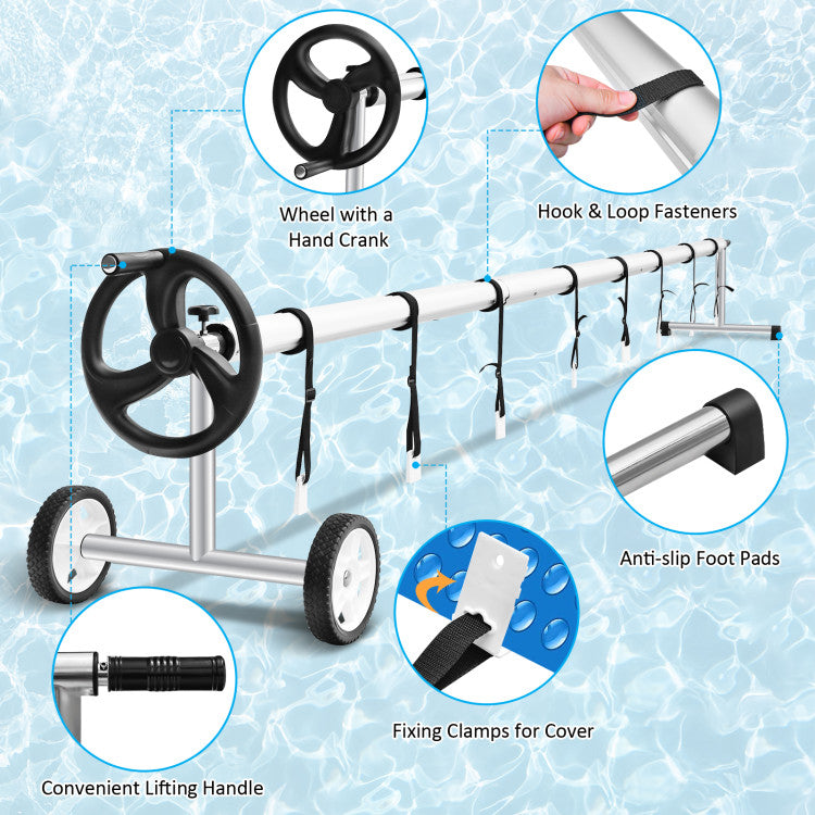 18 FT Aluminum Pool Solar Cover Reel Set Swimming Inground Cover Roller with Wheels