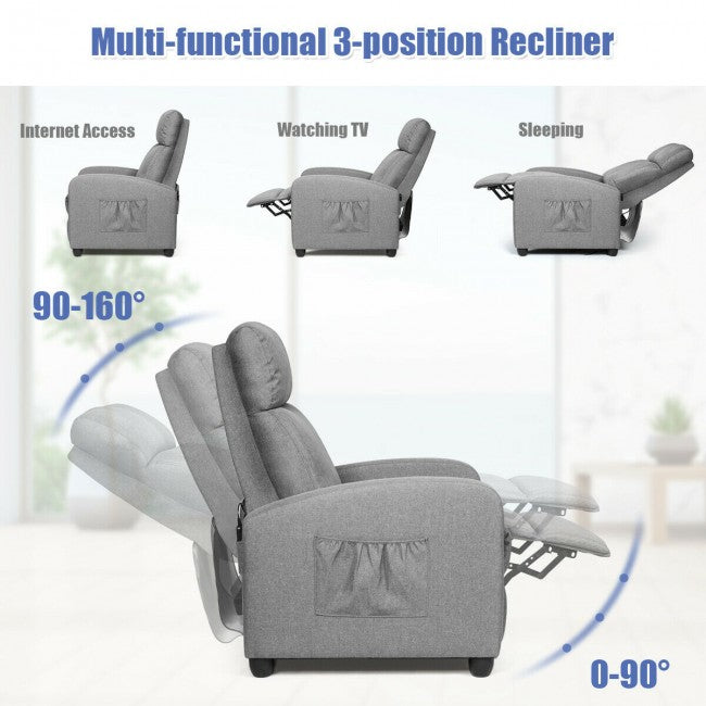 Single Recliner Chair Wingback Chair Home Theater Seating with Massage Function & Side Pocket