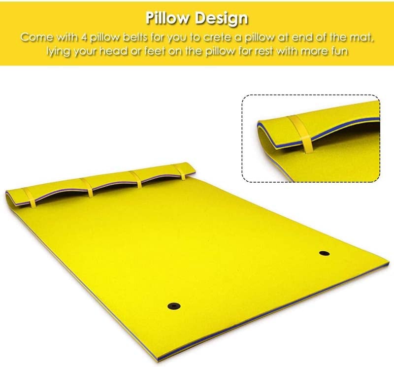 18 x 6FT Floating Water Pad 3-Layer Tear-Resistant XPE Foam Lily Mat with Rolling Pillow for Beach Ocean