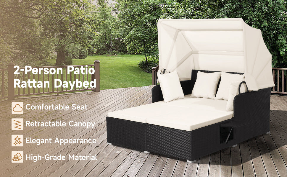 2-Person-Outdoor-Rattan-Daybed-Patio-Wicker-Loveseat-Sofa-Set-with-Retractable-Canopy-and-Cushions