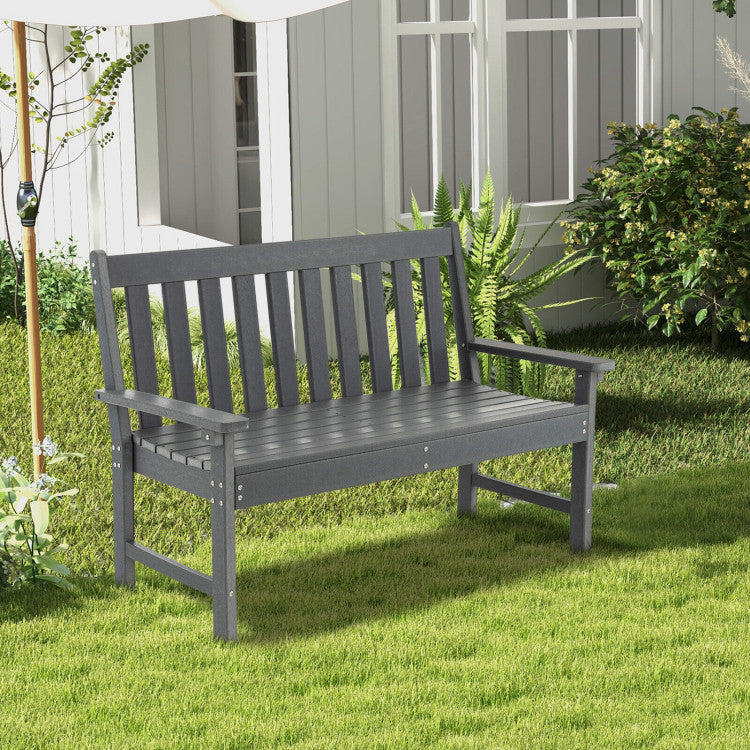 2-Person Slatted Patio Bench 52 Inch Outdoor All-Weather HDPE Garden Bench