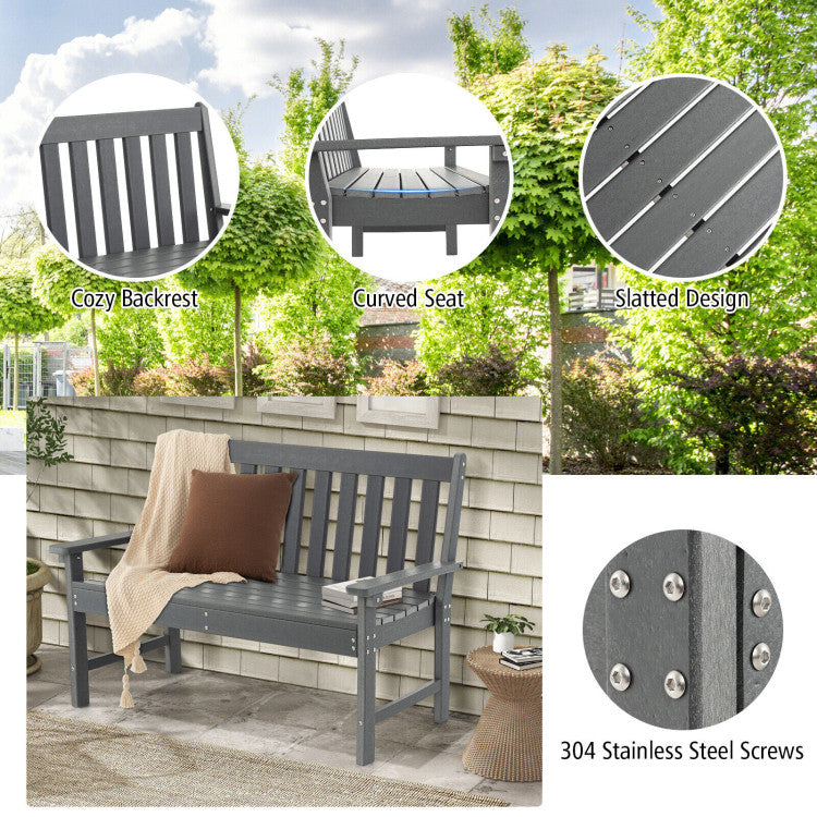 2-Person Slatted Patio Bench 52 Inch Outdoor All-Weather HDPE Garden Bench