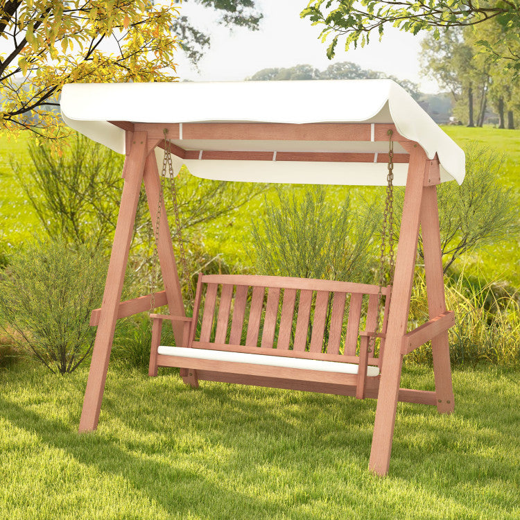 2-Seat Porch Swing Outdoor Hanging Bench with Cushion and Functional Top Canopy