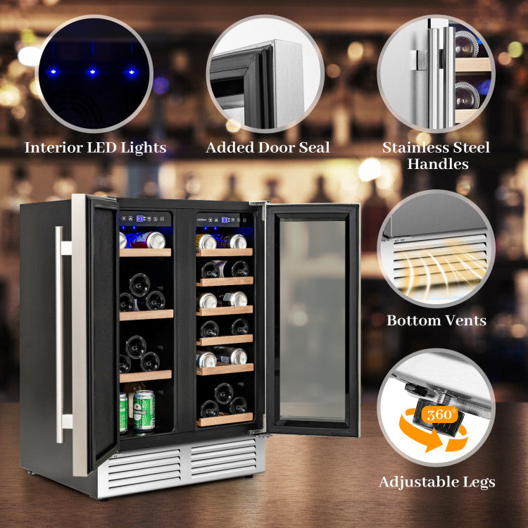 2-in-1 Freestanding Wine Cooler Built-in Beverage Refrigerator Stainless Steel Fridge with Smart Control and 9 Shelves
