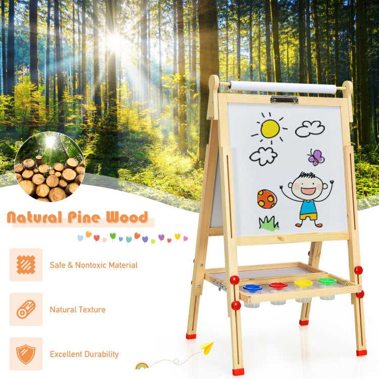 2-in-1 Kids Easel Desk Chair Set Book Rack Adjustable Art Painting Board