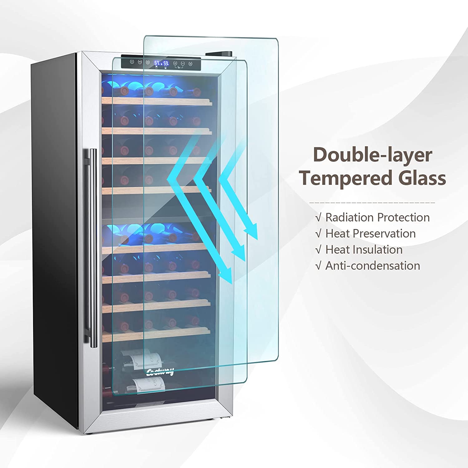 20-Inch Built-In or Freestanding Wine and Beverage Cooler 43-Bottle Dual Zone Wine Refrigerator with 8 Wooden Shelves