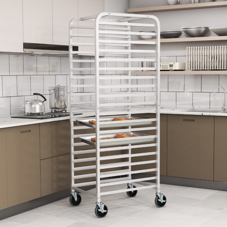 20-tier Kitchen Bun Pan Sheet Rack Aluminum Speed Rack Commercial  Bakery Cooling Rack with Lockable Rubber Wheels for Restaurant