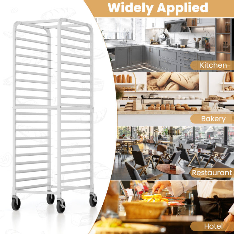 20-tier Kitchen Bun Pan Sheet Rack Aluminum Speed Rack Commercial  Bakery Cooling Rack with Lockable Rubber Wheels for Restaurant