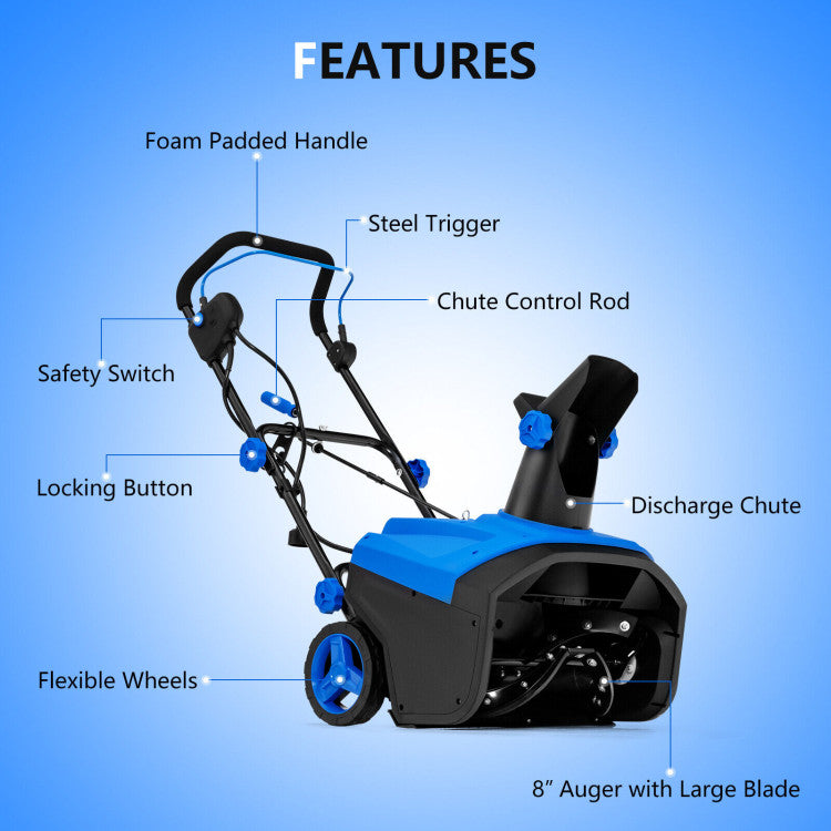 20 Inch Snow Blower 120V 15A Electric Snow Thrower with 180° Rotatable Chute and Ergonomic Handle for Yard Driveway