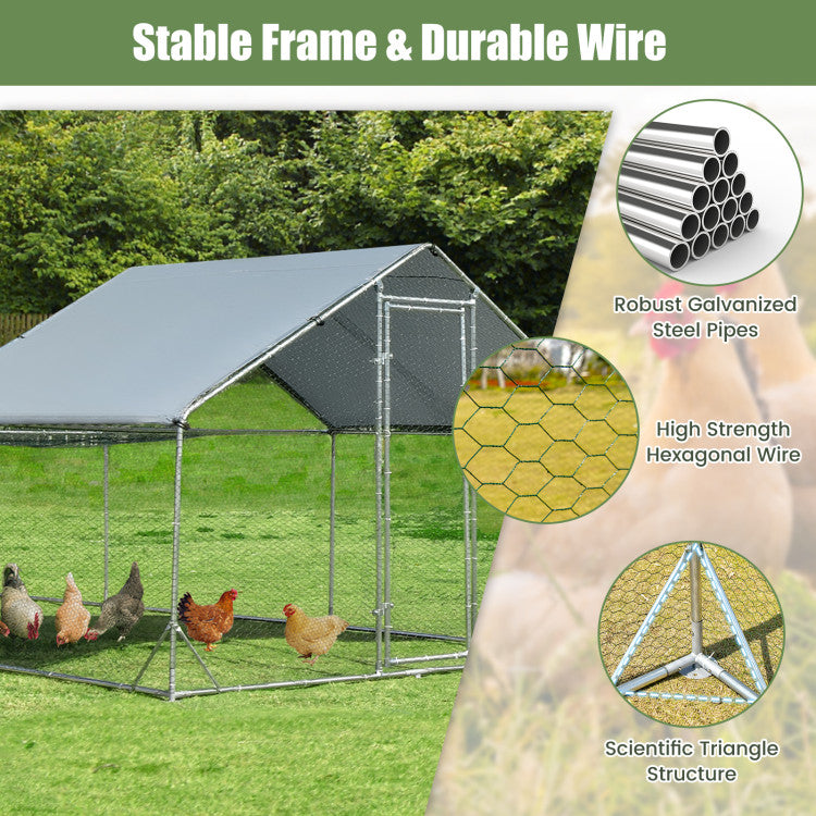 20' x 10' x 6.4' Large Metal Chicken Coop Walk-in Poultry Cage Hen Run  House with Lockable Door and All-weather Cover