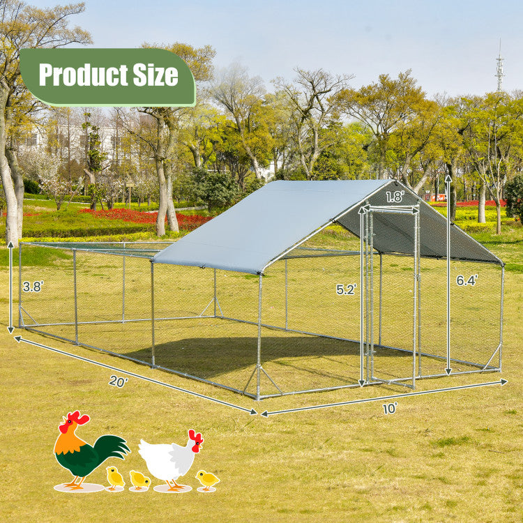 20' x 10' x 6.4' Large Metal Chicken Coop Walk-in Poultry Cage Hen Run  House with Lockable Door and All-weather Cover