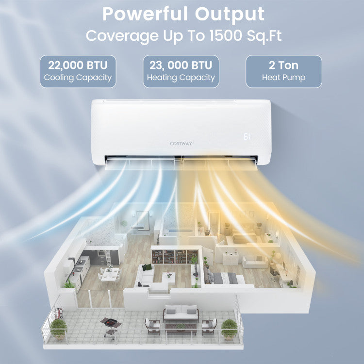 22000 BTU Mini Split Air Conditioner and Heater 21 SEER2 208-230V Ductless AC Unit with Self-cleaning Function and Remote Control