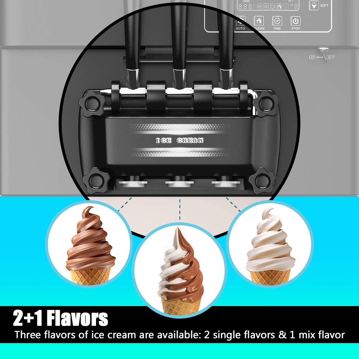 2200W Commercial Ice Cream Machine 5.3 - 7.4 gallon H Automatic Ice Cream Maker with Auto Clean and Shut-Off Timer