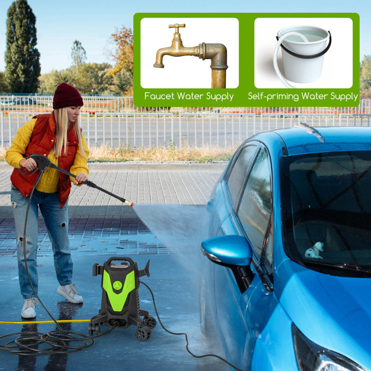 2400 PSI 1.7 GPM Electric Pressure Washer Portable Power Cleaner Wash Machine with 4 Universal Wheels and 4 Nozzles