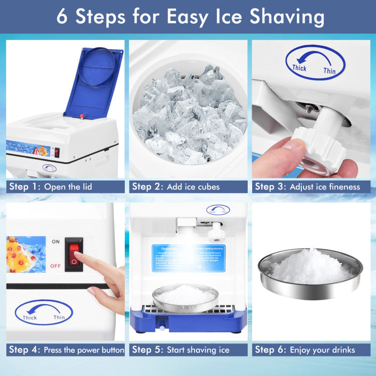 265LBSH Electric Tabletop Ice Crusher Shaver Snow Cone Maker Machine with Drip Tray and Low Noise