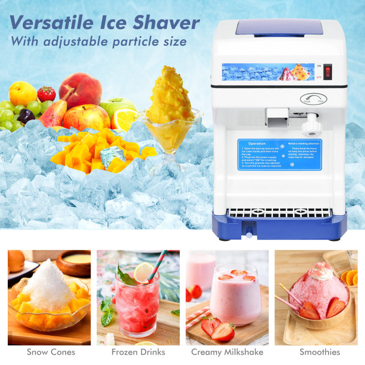 265LBSH Electric Tabletop Ice Crusher Shaver Snow Cone Maker Machine with Drip Tray and Low Noise