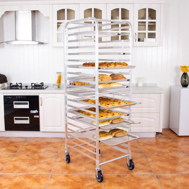 26 x 20 x 70 Inch 20-Tier Commercial Bakery Racks Aluminum Pan Rolling Trolley Storage Rack with Brake Wheels