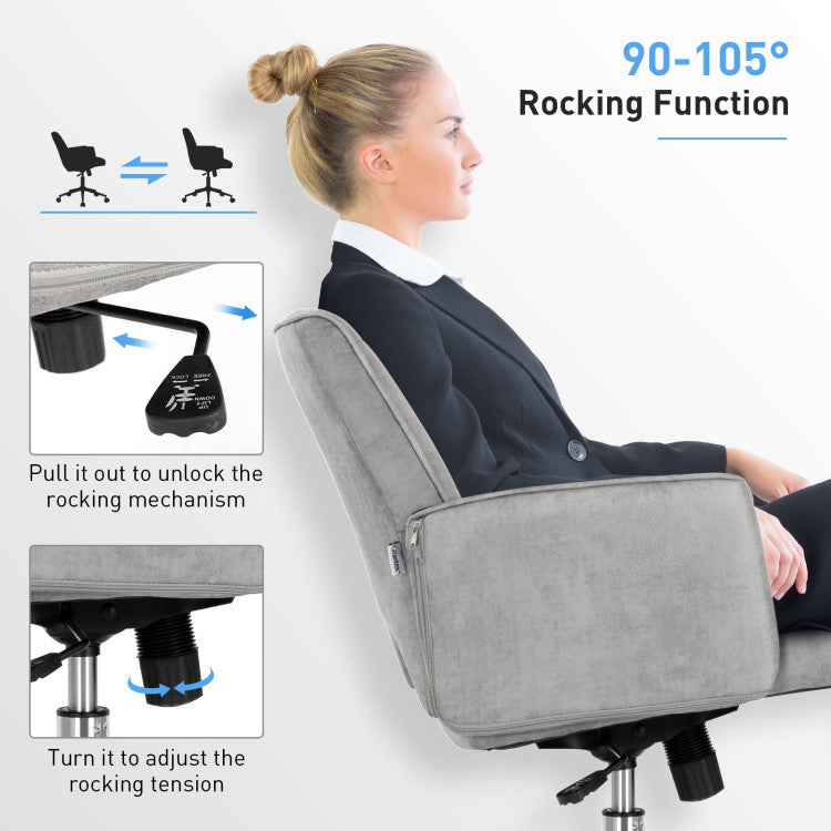 275LBS Adjustable Office Chair Swivel Hollow Mid Back Desk Chair Leisure Accent Chair Task Chair with Armrest and Rocking Function