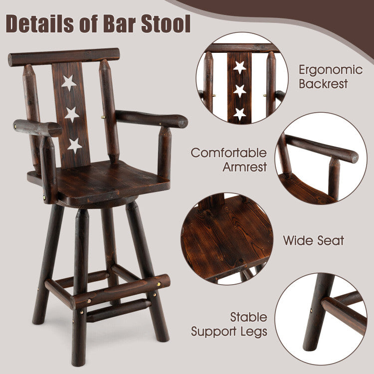 29 Inch Wooden Bar Stool 360° Swivel Bistro Chair with Footrest and Armrest