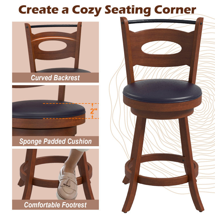 2 Pieces 360-Degree Swivel Bar Chairs Counter Height Barstool with Cushion and Footrest