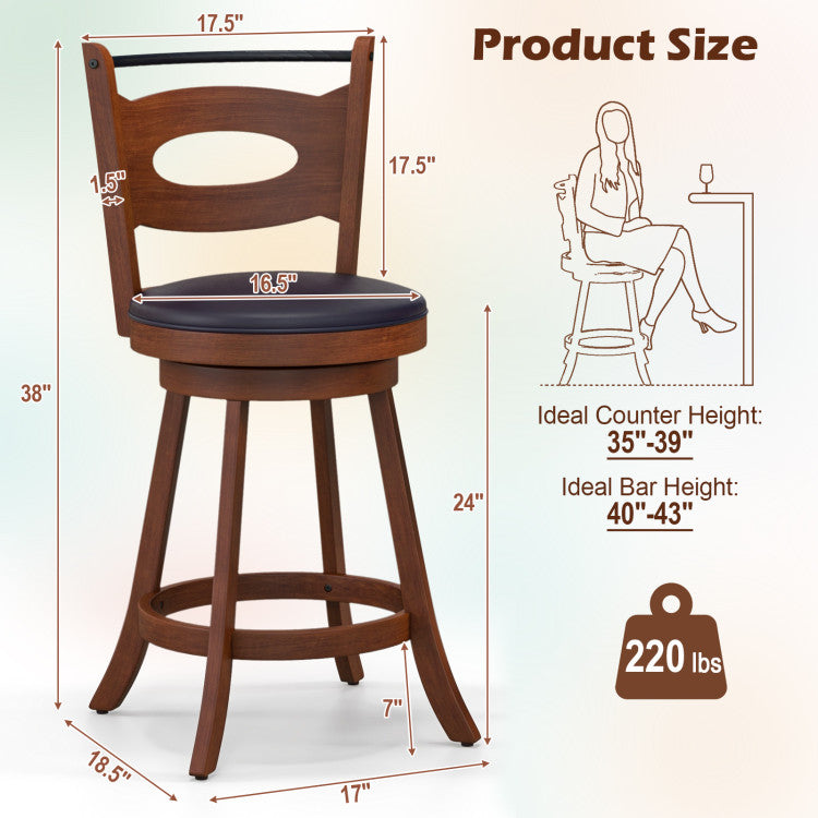 2 Pieces 360-Degree Swivel Bar Chairs Counter Height Barstool with Cushion and Footrest