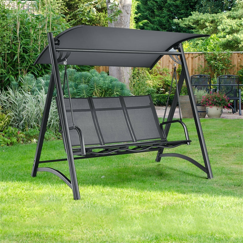 3 Person Outdoor Porch Swing Chair with Adjustable Tilt Canopy & Comfortable Swing Bench-Style Seat