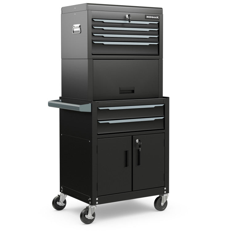 3-in-1 6-Drawer Rolling Tool Chest Combo Storage Cabinet Removable Toolbox Organizer with Lockable Wheels and Hooks