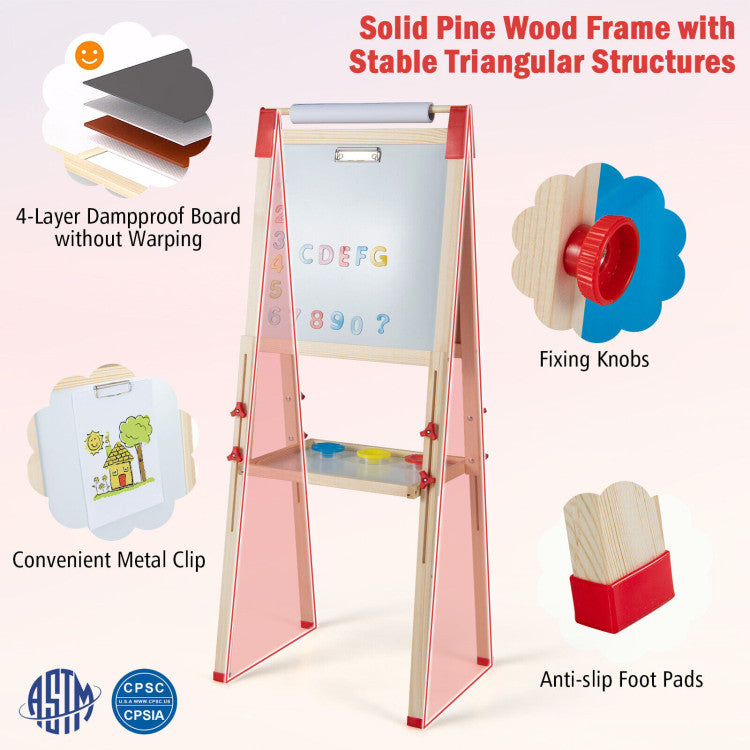 3-in-1 Double-Sided Adjustable Kid Easel for 3-8 Years Old Toddlers