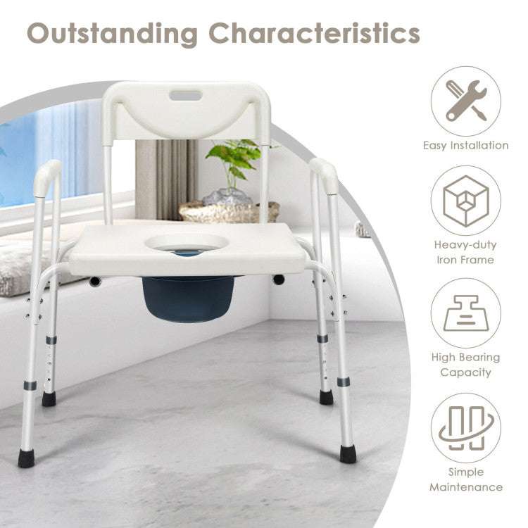 3-in-1 Portable Bedside Commode Chair Height Adjustable Toilet Seat Bath Shower Chair