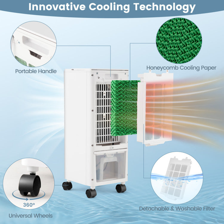 3-in-1 Portable Evaporative Air Swamp Cooler with Remote Control and 12H Timer