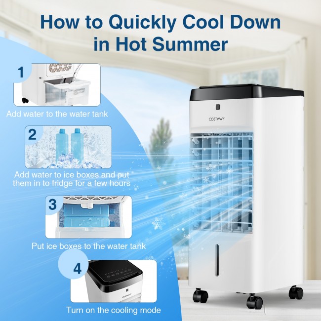 3-in-1 Evaporative Air Cooler Portable Air Conditioner Humidifier with Remote Control and 4 Modes