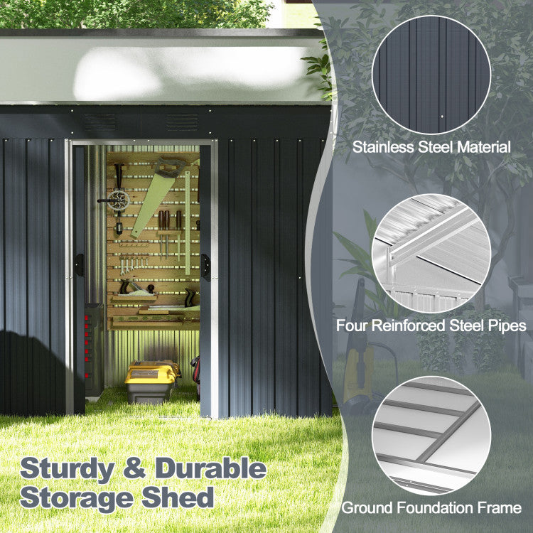 3.6 x 7.1 FT Outdoor Metal Storage Shed Garden Tool House Organizer with Sliding Doors for Backyard Lawn