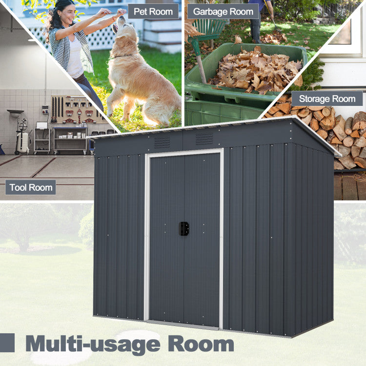 3.6 x 7.1 FT Outdoor Metal Storage Shed Garden Tool House Organizer with Sliding Doors for Backyard Lawn