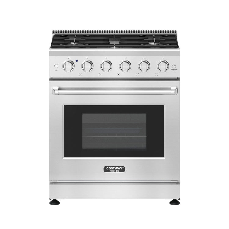 30 Inches Freestanding Gas Range 120V 4.55 cu.ft Natural Range Oven with 5 Professional Burners and Storage Drawer